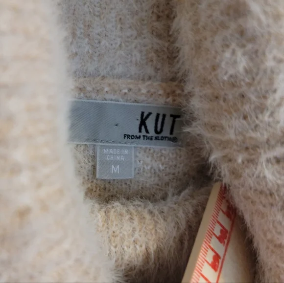 KUT from the Kloth Size-M Evea Camel Cream Houndstooth Turtleneck Sweater - Picture 2 of 12